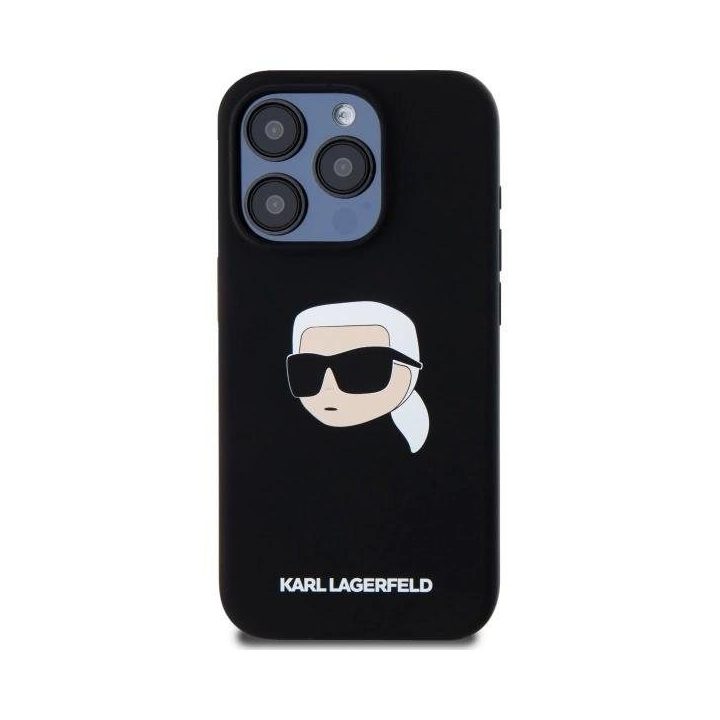 Karl Lagerfeld juodas silikoninis dėklas iPhone 15 Pro (MagSafe)