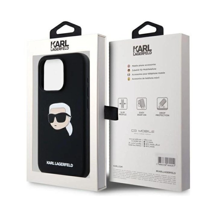 Karl Lagerfeld juodas silikoninis dėklas iPhone 15 Pro (MagSafe)