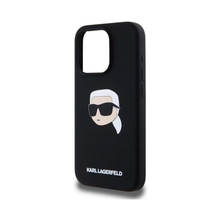 Karl Lagerfeld juodas silikoninis dėklas iPhone 15 Pro (MagSafe)