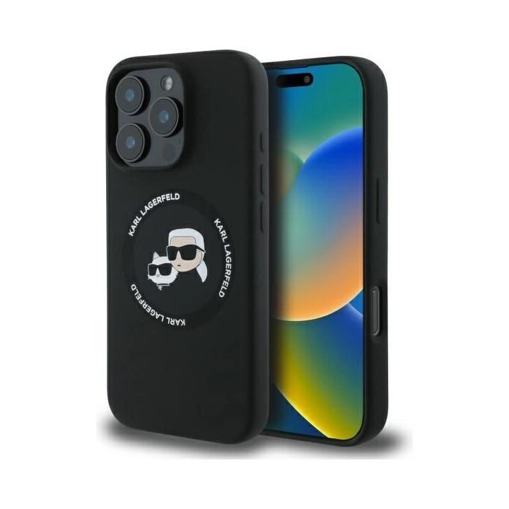 Karl Lagerfeld silikoninis dėklas iPhone 16 Pro Max (6.9 ) su MagSafe – juodas, Karl & Choupette dizainas
