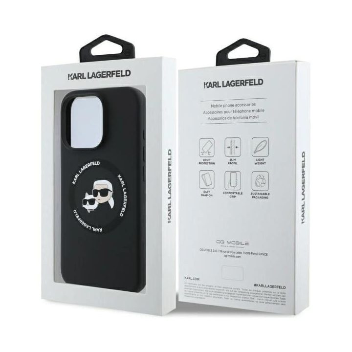 Karl Lagerfeld silikoninis dėklas iPhone 16 Pro Max (6.9 ) su MagSafe – juodas, Karl & Choupette dizainas