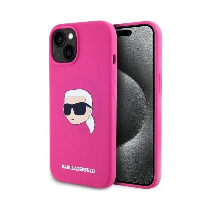 Karl Lagerfeld iPhone 15 (6.1 ) silikoninis dėklas su MagSafe, fuksija