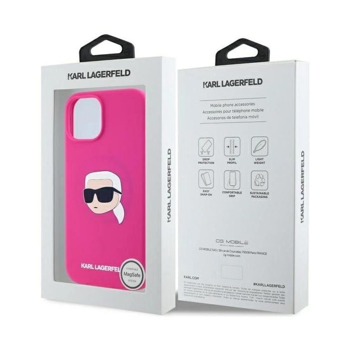 Karl Lagerfeld iPhone 15 (6.1 ) silikoninis dėklas su MagSafe, fuksija