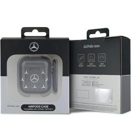 Mercedes AirPods 1/2 dėklas, juodas, didelio žvaigždės rašto