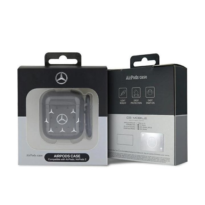 Mercedes AirPods 1/2 dėklas, juodas, didelio žvaigždės rašto