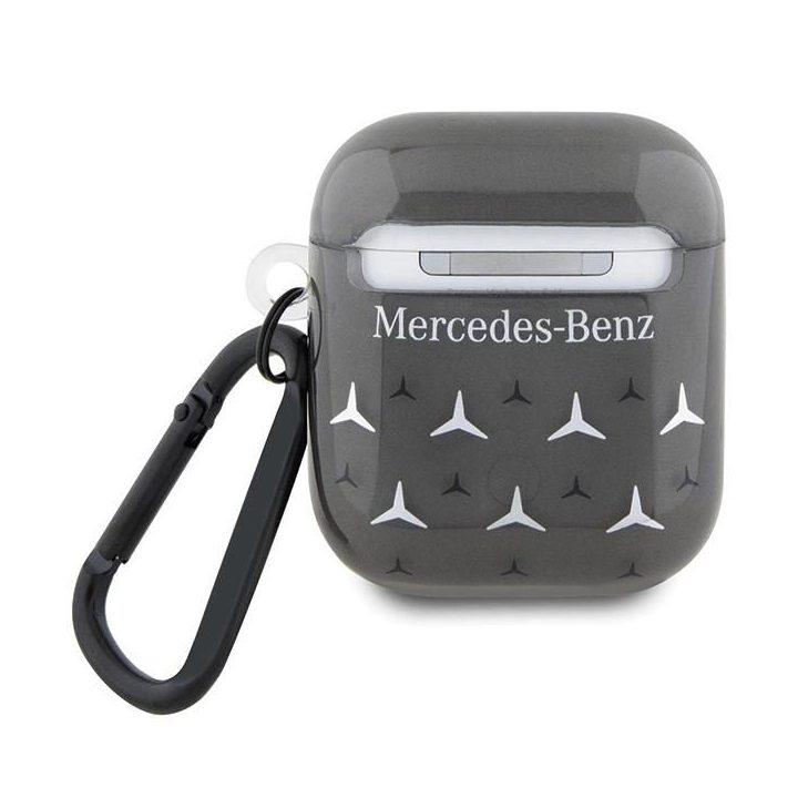 Mercedes AirPods 1/2 dėklas, juodas, didelio žvaigždės rašto