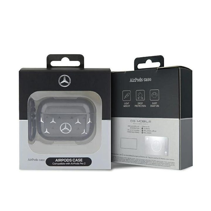 Mercedes AirPods Pro 2 dėklas (juodas, didelių žvaigždžių raštas)