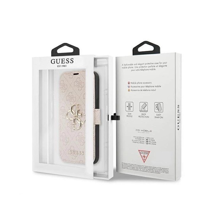 Guess rožinis dėklas knygutė iPhone 13 Pro Max 6.7 su logotipu