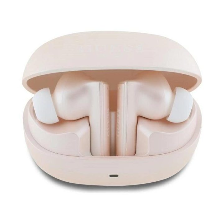Belaidės Bluetooth ausinės Guess TWS su įkrovimo stotele, rožinės