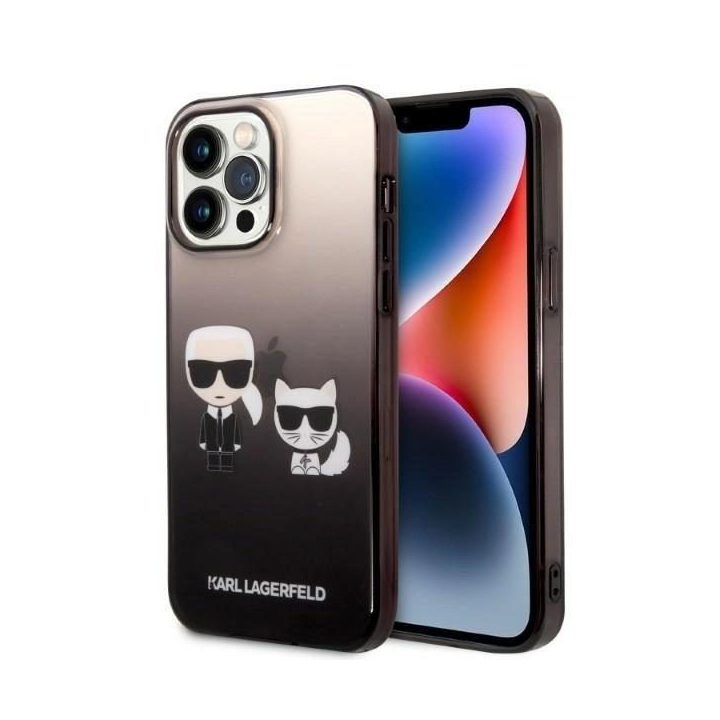 Karl Lagerfeld juodas dėklas iPhone 14 Pro – Ikonik Karl & Choupette