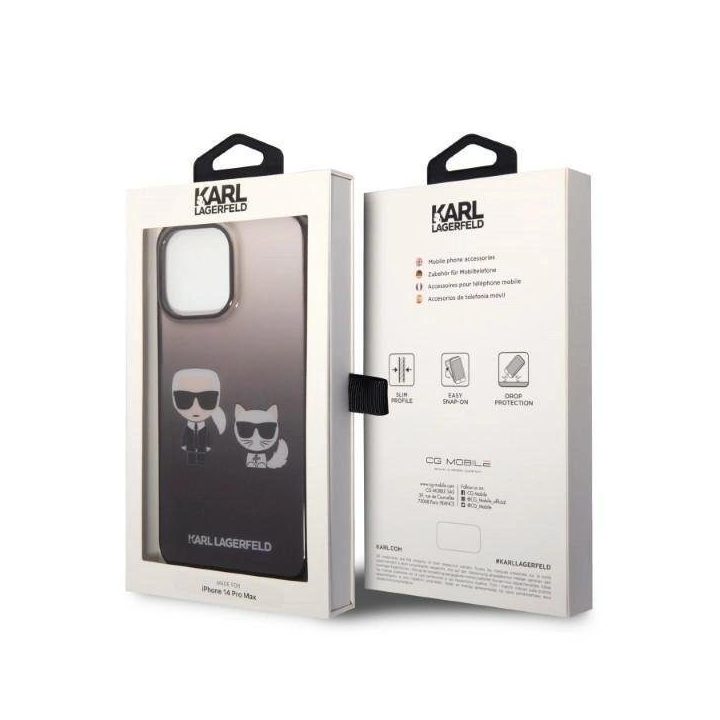 Karl Lagerfeld juodas dėklas iPhone 14 Pro – Ikonik Karl & Choupette