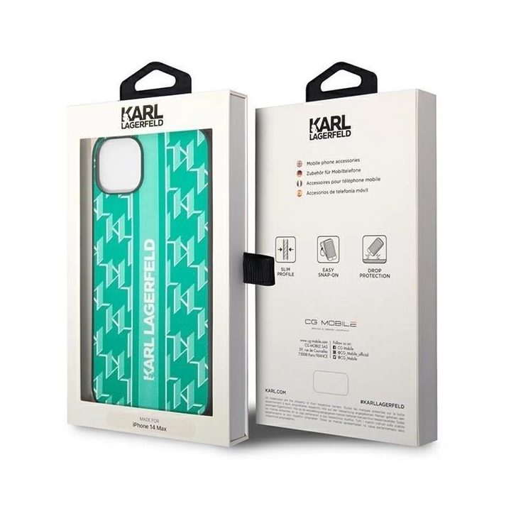 Karl Lagerfeld iPhone 14 dėklas (6.1 ) – žalias, kietas, Monogram Stripe