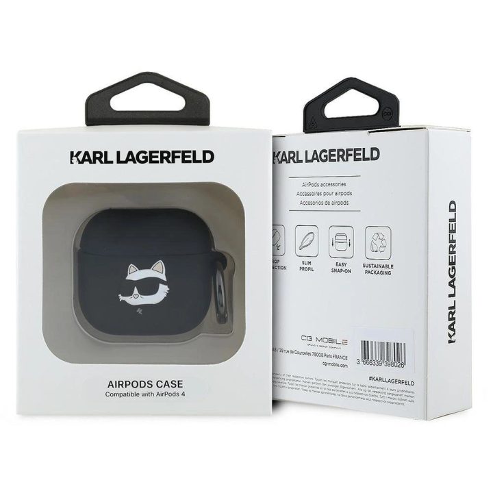 Karl Lagerfeld silikoninis AirPods 4 dėklas Choupette“ 3D, juodas