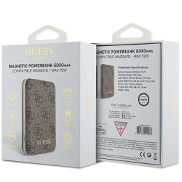Guess belaidė išorinė baterija 5000mAh, 15W, ruda, MagSafe