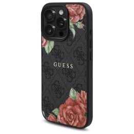 Guess iPhone 16 Pro 6.3 juodas dėklas su gėlių raštu, MagSafe