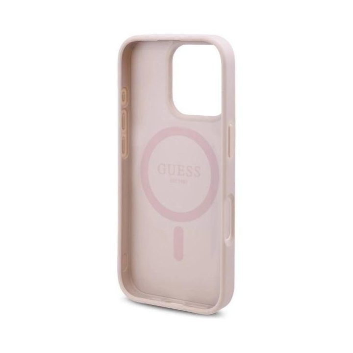 Guess iPhone 16 Pro 6.3 rožinis dėklas su gėlėmis, MagSafe