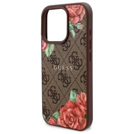 Guess iPhone 16 Pro 6.3 rudas dėklas su gėlių raštu, MagSafe