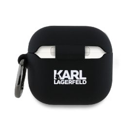 Karl Lagerfeld juodas silikoninis AirPods 4 dėklas Karl & Choupette“ 3D