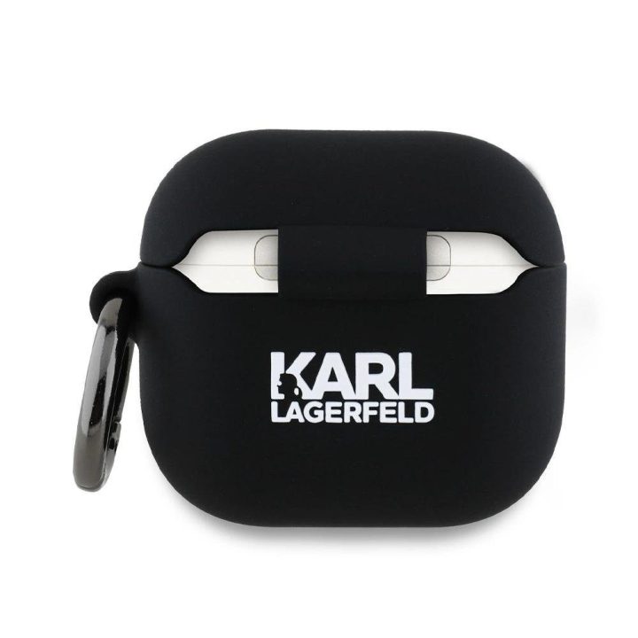 Karl Lagerfeld juodas silikoninis AirPods 4 dėklas Karl & Choupette“ 3D