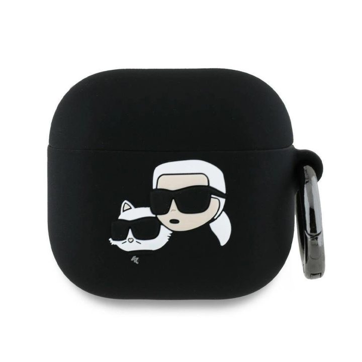 Karl Lagerfeld juodas silikoninis AirPods 4 dėklas Karl & Choupette“ 3D