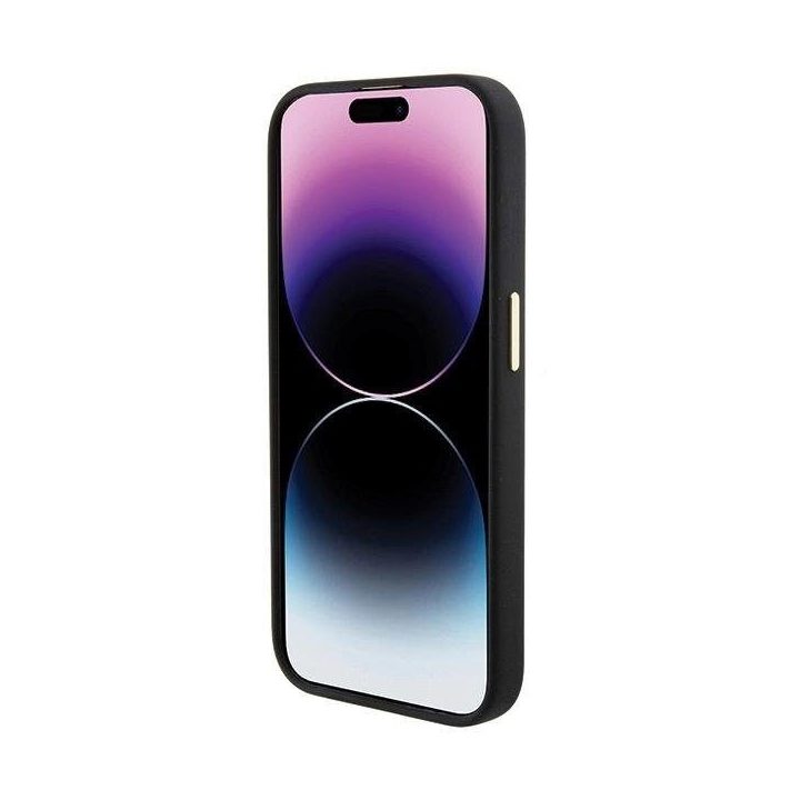 Guess silikoninis dėklas su logotipu ir kristalais iPhone 15 Pro – juodas