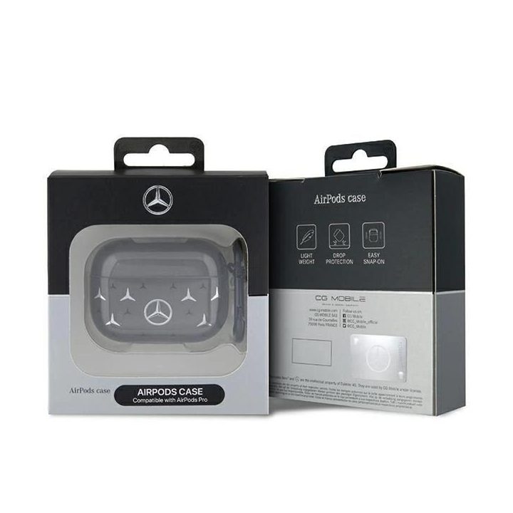 Mercedes AirPods Pro dėklas, juodas, didelis žvaigždžių raštas