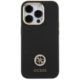 Guess silikoninis dėklas su 4G logotipu ir kristalais iPhone 15 Pro Max – juodas