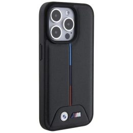 BMW dygsniuotas trispalvis iPhone 15 Pro dėklas – juodas