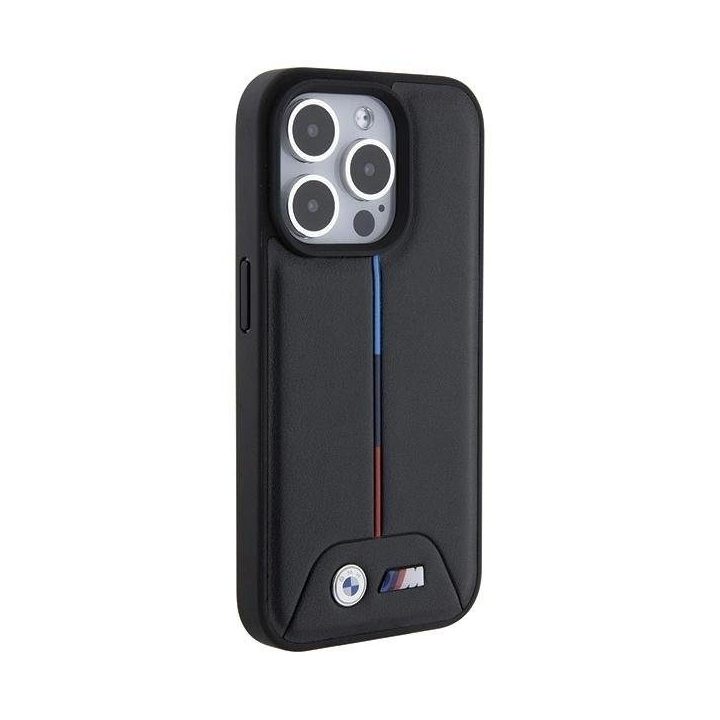 BMW dygsniuotas trispalvis iPhone 15 Pro dėklas – juodas