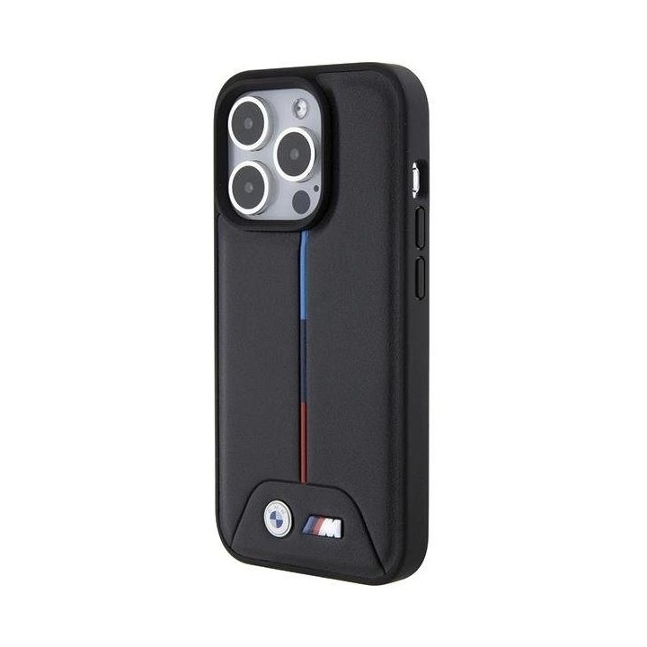 BMW dygsniuotas trispalvis iPhone 15 Pro dėklas – juodas