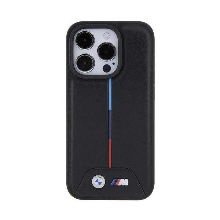 BMW dygsniuotas trispalvis iPhone 15 Pro dėklas – juodas