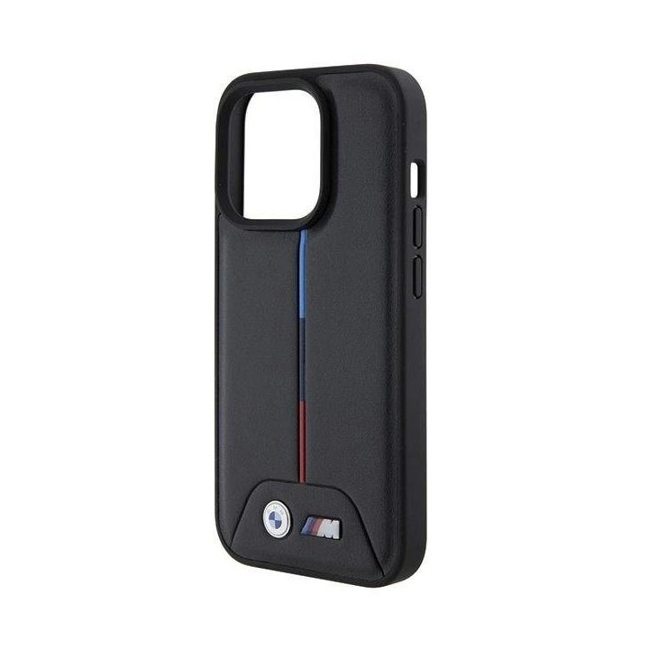 BMW dygsniuotas trispalvis iPhone 15 Pro dėklas – juodas
