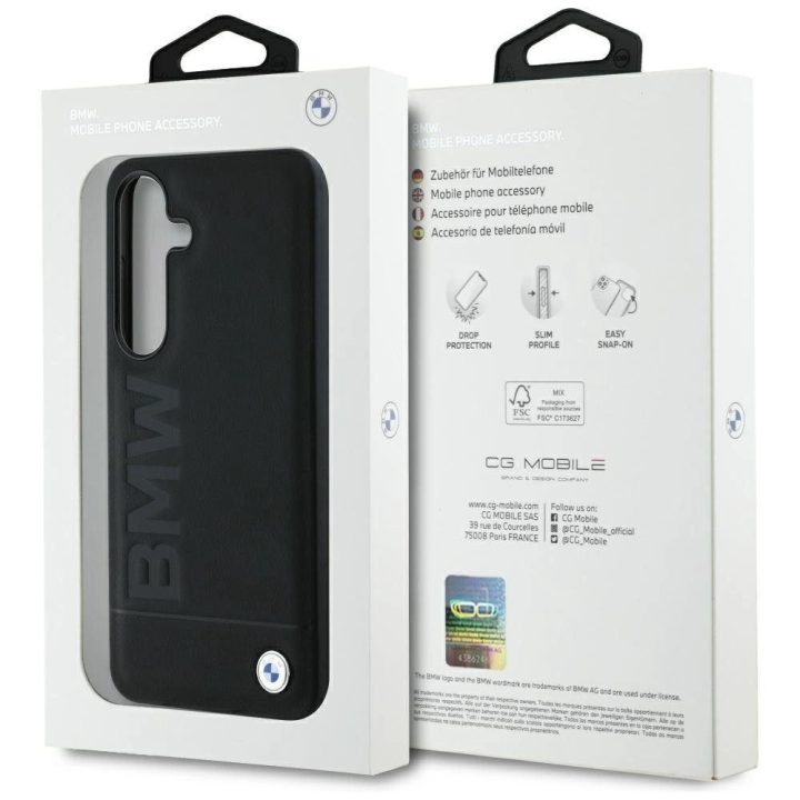 BMW odinis dėklas Big Wordmark“ Samsung Galaxy S25, juodas