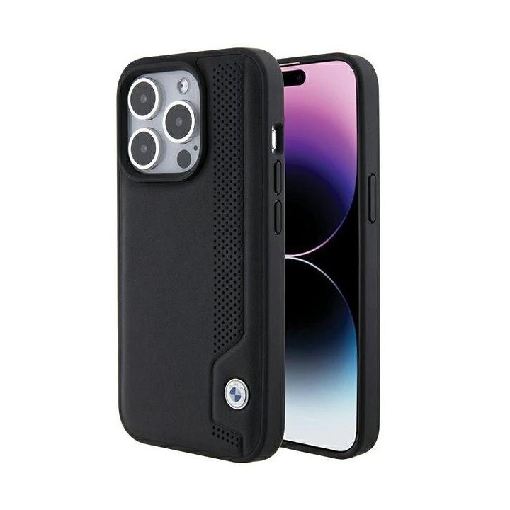 BMW odinis dėklas su mėlynais taškeliais iPhone 15 Pro Max – juodas