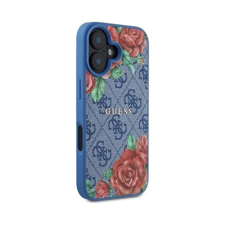 Guess iPhone 16 6.1 mėlynas dėklas su gėlių raštu, MagSafe