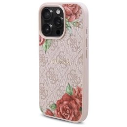 Guess iPhone 16 Pro Max 6.9 rožinis dėklas su gėlių raštu, MagSafe