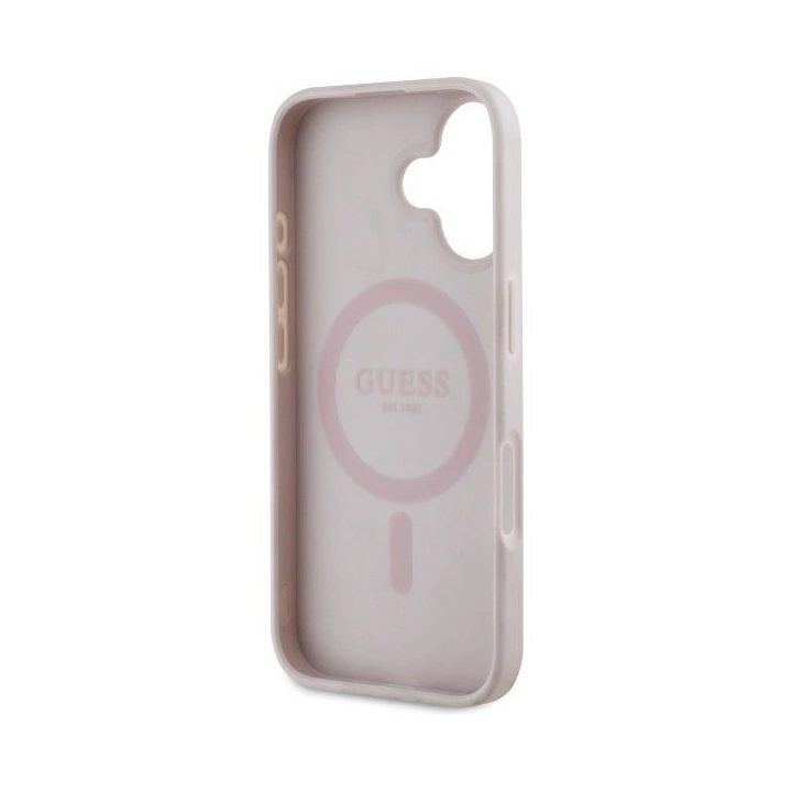 Guess rožinis iPhone 16 6.1 dėklas su gėlių raštu, MagSafe