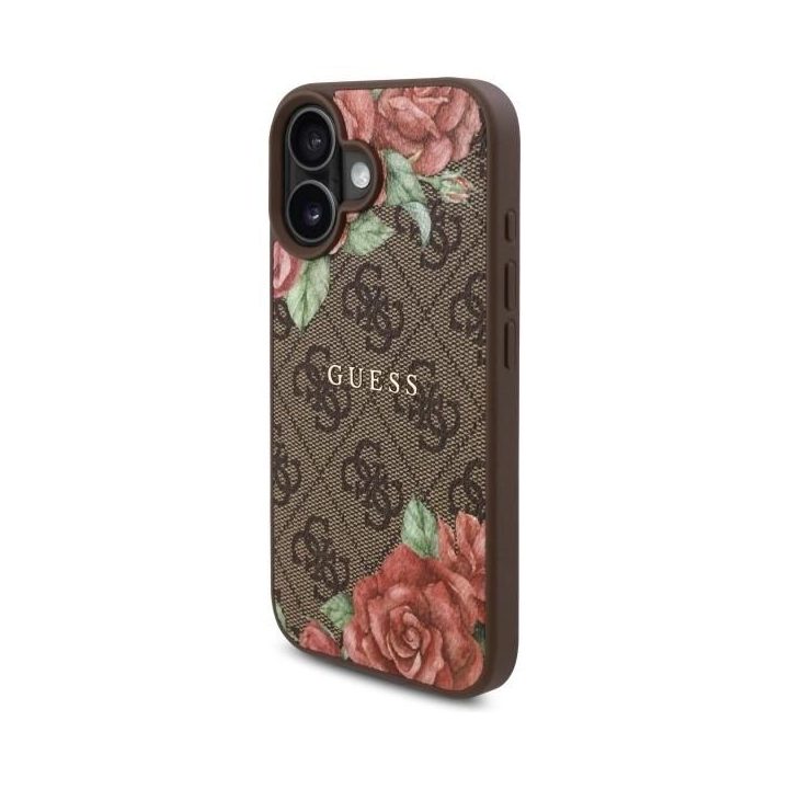 Guess iPhone 16 6.1 rudas dėklas su gėlių raštu, MagSafe