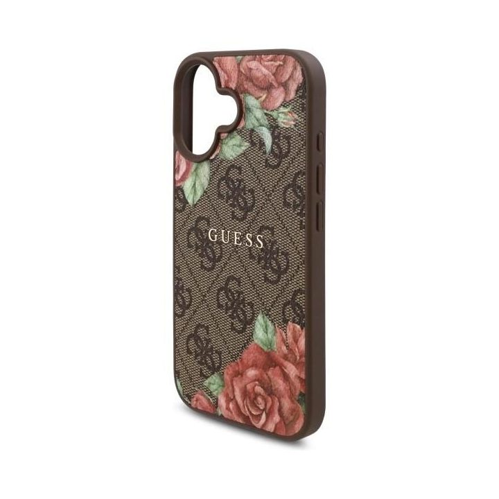 Guess iPhone 16 6.1 rudas dėklas su gėlių raštu, MagSafe