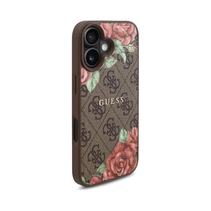 Guess iPhone 16 6.1 rudas dėklas su gėlių raštu, MagSafe