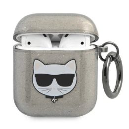 Karl Lagerfeld blizgus juodas AirPods 1/2 dėklas Choupette