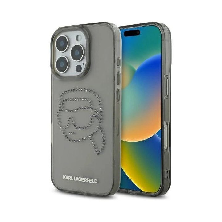 Karl Lagerfeld juodas dėklas iPhone 16 Pro Max (6.9 ) su kristalais
