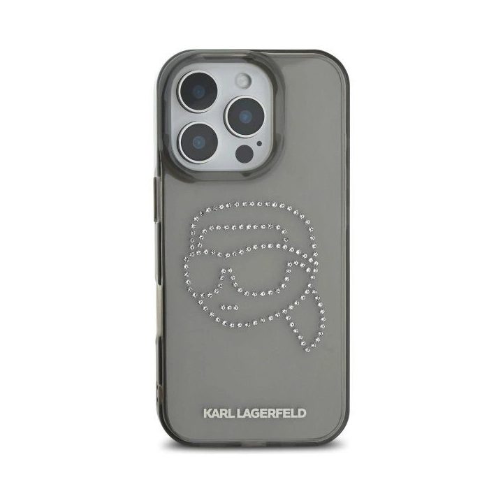 Karl Lagerfeld juodas dėklas iPhone 16 Pro Max (6.9 ) su kristalais