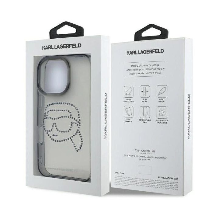 Karl Lagerfeld juodas dėklas iPhone 16 Pro Max (6.9 ) su kristalais