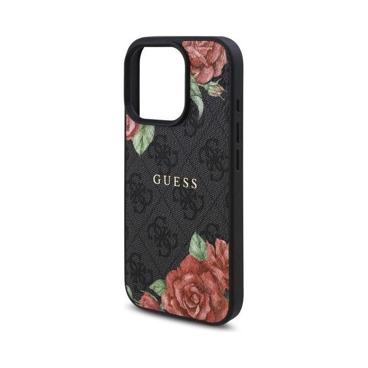 Guess iPhone 16 Pro Max 6.9 juodas dėklas su gėlių raštu, MagSafe