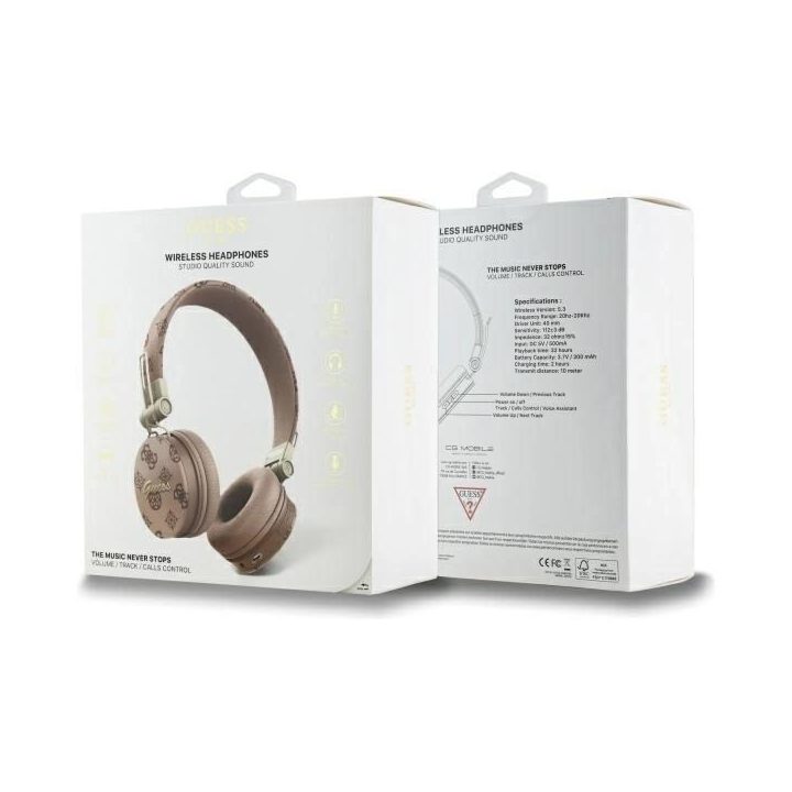 Guess Bluetooth belaidės ausinės su ENC, rudos, apvalios formos