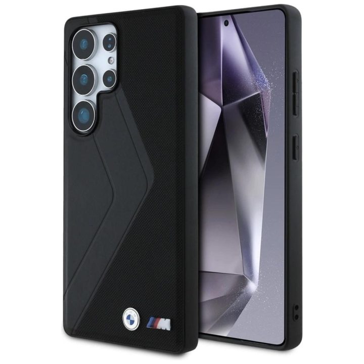 BMW odinis dėklas su plačiomis juostomis, MagSafe, Samsung Galaxy S25 Ultra, juodas