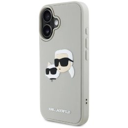 Karl Lagerfeld 3D guminis dviejų galvų iPhone 16 dėklas, smėlio spalvos