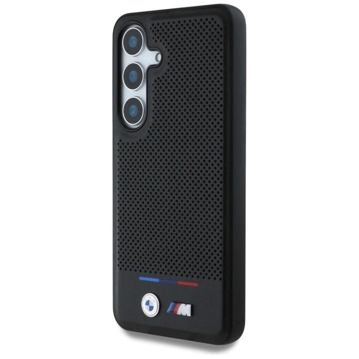 BMW odinis dėklas su trispalve juostele, MagSafe, Samsung Galaxy S25, juodas