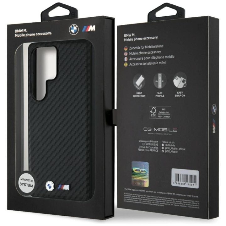BMW odinis Carbon“ dėklas su MagSafe, skirtas Samsung Galaxy S25 Ultra – juodas